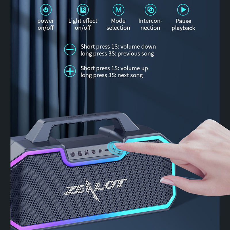 ZEALOT S57 Portable Outdoor Rechargeable Bluetooth Speaker Colorful Lighting Wireless Music Subwoofer Support TF Card Playing Music ZEALOT S57 Portable Outdoor Rechargeable Bluetooth Speaker Colorful Lighting Wireless Music Subwoofer Support TF Card Playing Music